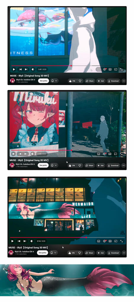 Some of my art got featured in IRyS's MUSE MV!! The mermaidRyS was commissioned just for this video!